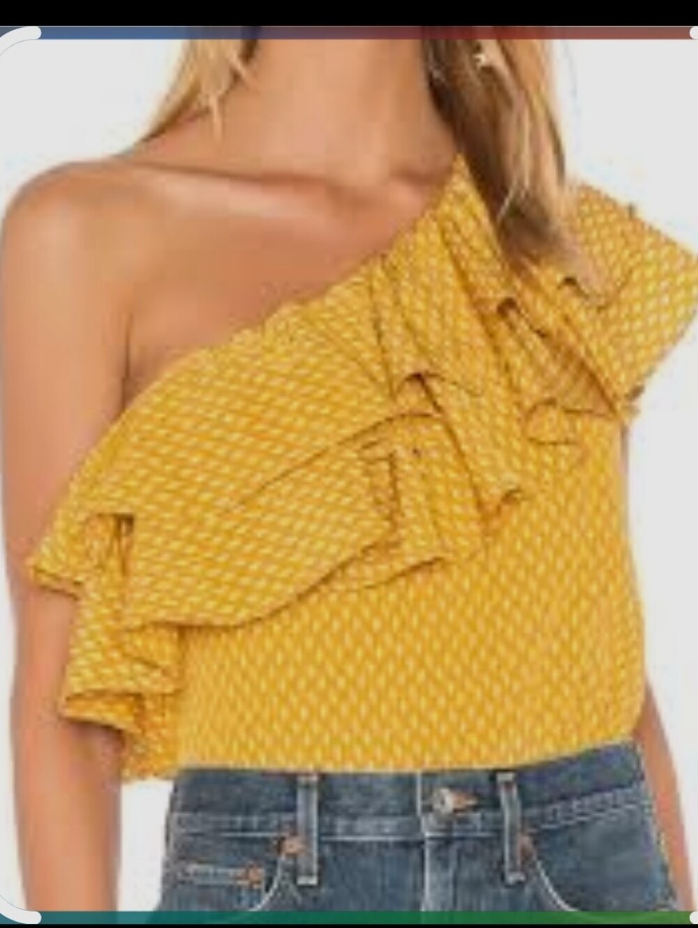 Misa Los Angeles Mustard Yellow One-Shoulder Ruffle Crop Top